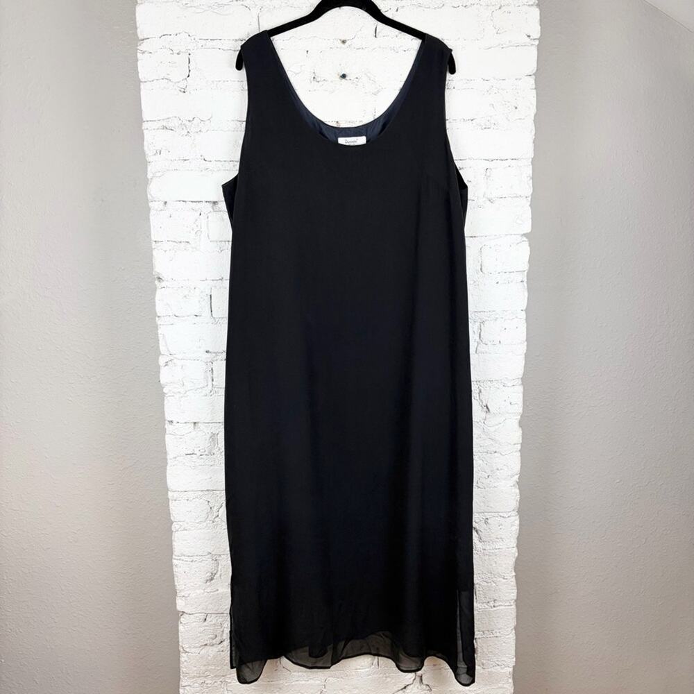 VTG 90s Dorman Silk Black Chiffon Overlay Sleeveless Tie Belted Midi Dress L